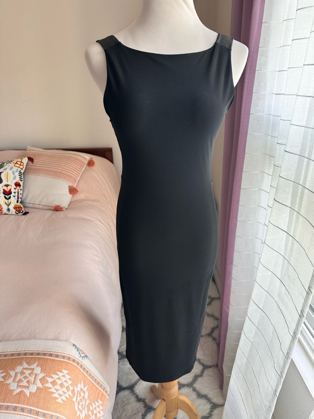 Alice + Olivia Black Bodycon Midi Dress Mesh Cutout Size 8